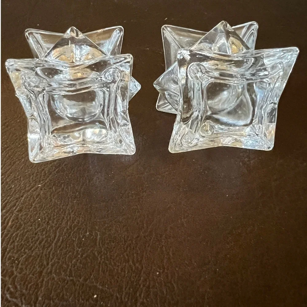 Vintage Geometric Starburst Crystal Style Candle Holder Pair 70s Space Age Decor
